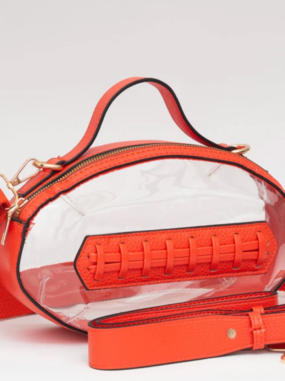 Unni Football-Shaped Gameday Transparent Crossbody Bag with Gold Tone Accents